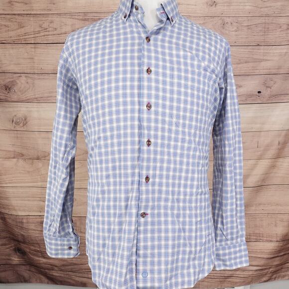 DAVID DONAHUE BLUE PLAID BUTTON DOWN SHIRT MENS SIZE L LARGE - Picture 3 of 8